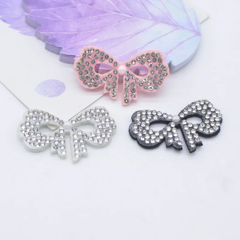 15Pcs Cute Pink Pearl Bowknot Tie Rhinestone Applique Sew on Patch for Clothing Dress DIY Beaded Patches Sweater Accessory