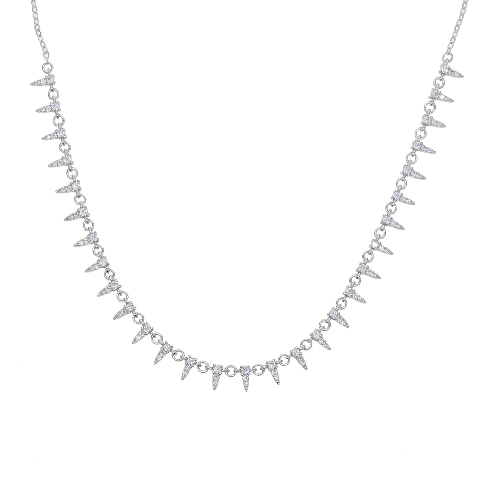 2019 NEW christmas gift Factory wholesale micro pave full cubic zirconia spike punk bling white cz 35+10cm chain choker necklace