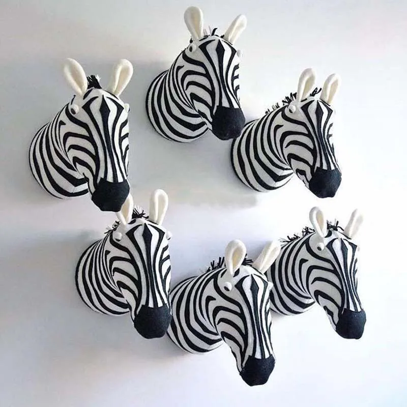 Zebra giraffa elefante montaggio a parete animali testa farcita opere d'arte appendere a parete bambole Nordic Home Room decorazione foto sfondo giocattoli