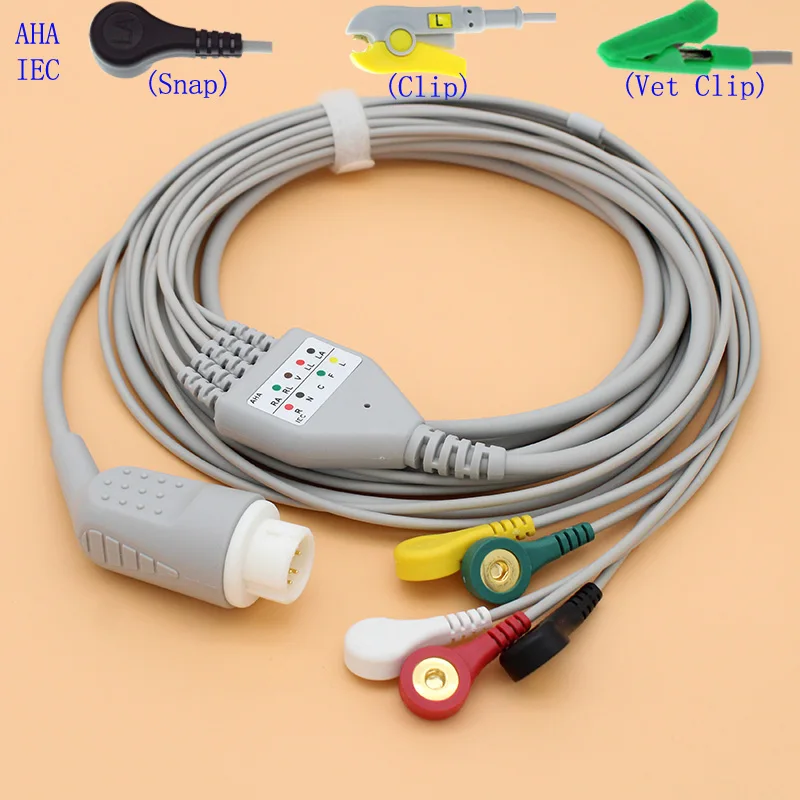 Compatible with 12PIN philips Patient ECG monitor 5 lead cable and electrode connector of Snap/Clip,AHA OR IEC