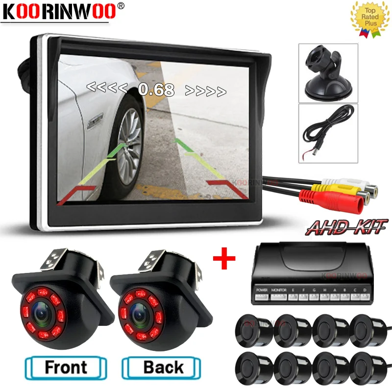 Koorinwoo Автомобильные цифровые датчики парковки HD 8, ЖК-экран + передняя система Camara заднего вида для автомобилей, парктроник, автомобильные датчики