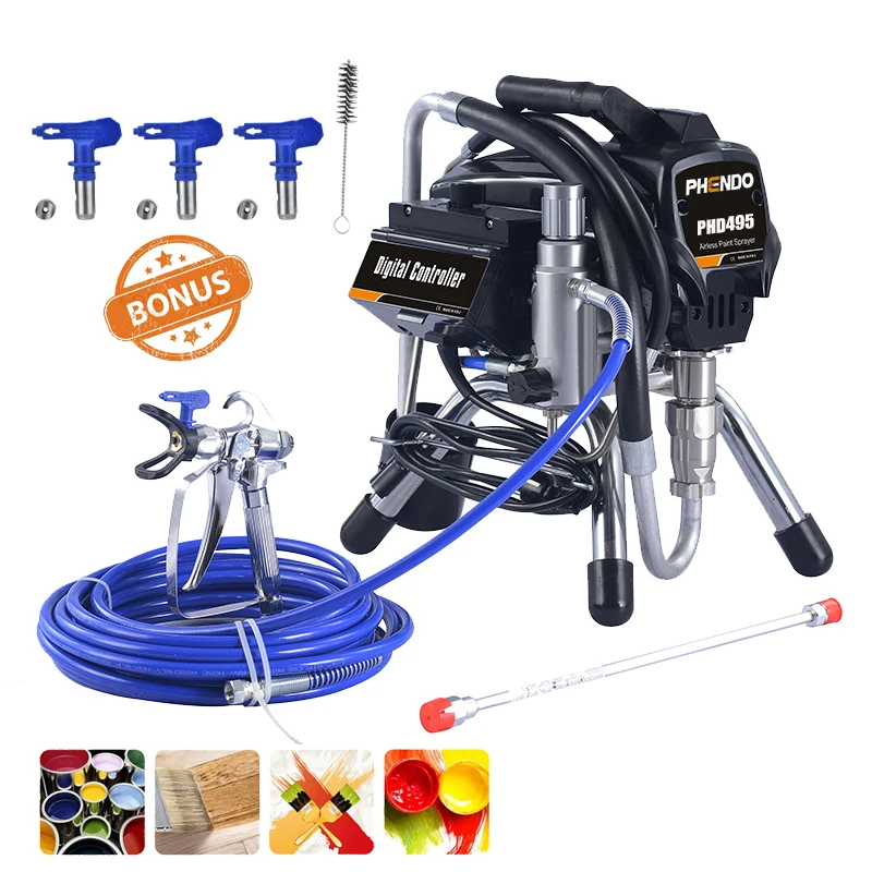 PHENDO Professional Electric Airless Paint Sprayer 495 Painting Machine Tool 3045psi 2.2L Sprayer Suit for Indoor Fence Spraying