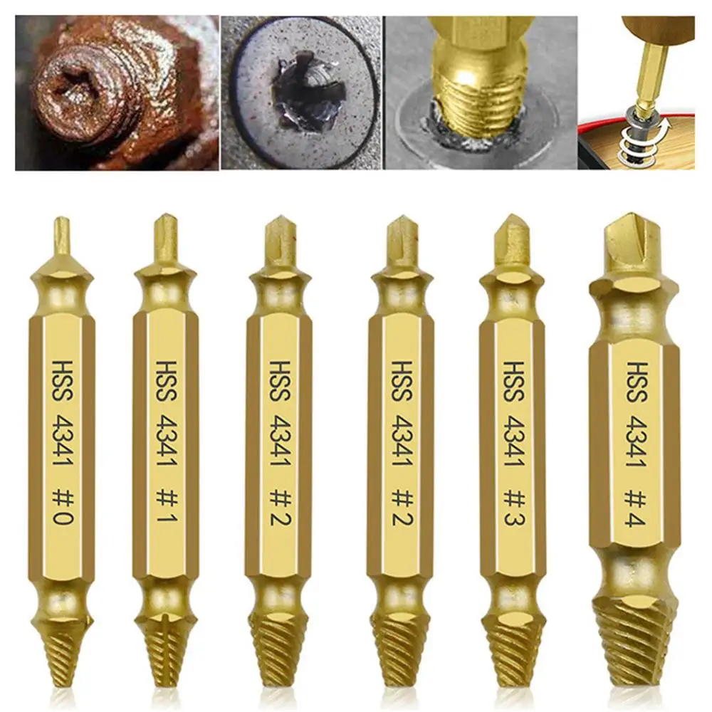 6pcs 손상된 나사 추출기 속도 아웃 드릴 비트 도구 양면 내구성 깨진 볼트 리무버 나사 고강도 액세서리