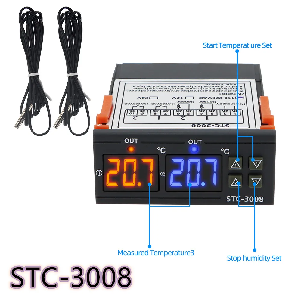 Digital Thermostat Temperature Controller STC-3008 STC-3028 Thermometer Sensor Hygrometer 12V 24V 220V