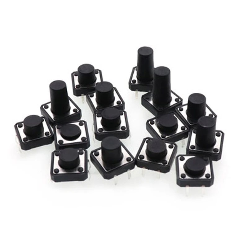 20pcs 12x12 Push Button Switch DIP 4pin Light Touch Switch 12*12*4.3/5/6/7/8/9/10/11/12/13/14/16/18/20/22/25mm Power Tact Switch