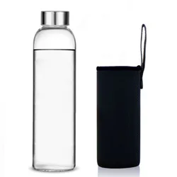 360ml/420/550ml Glass Water Bottle Sport Bottle with Stainless Steel Lid and Protective Bag BPA Free Travel Drink Bottle