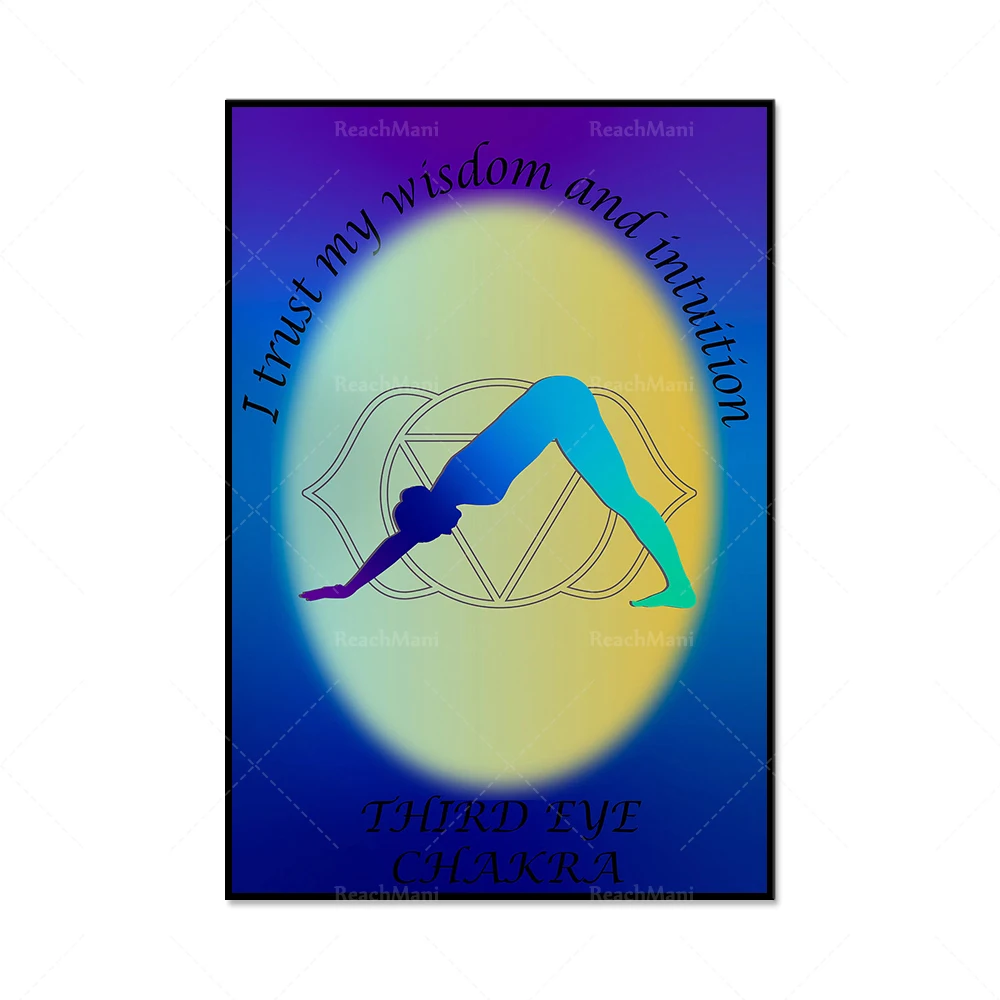 Meditation 7 chakra symbol ohm halo particles gradient protect your energy affirmation printing art, reiki yoga poses, gradient