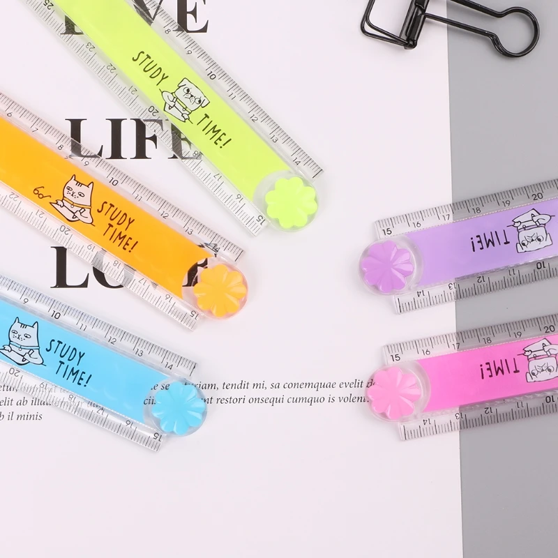 20CB 30cm Korean Folding Ruler Plastic Drawing School Stationery Students Kids Gifts