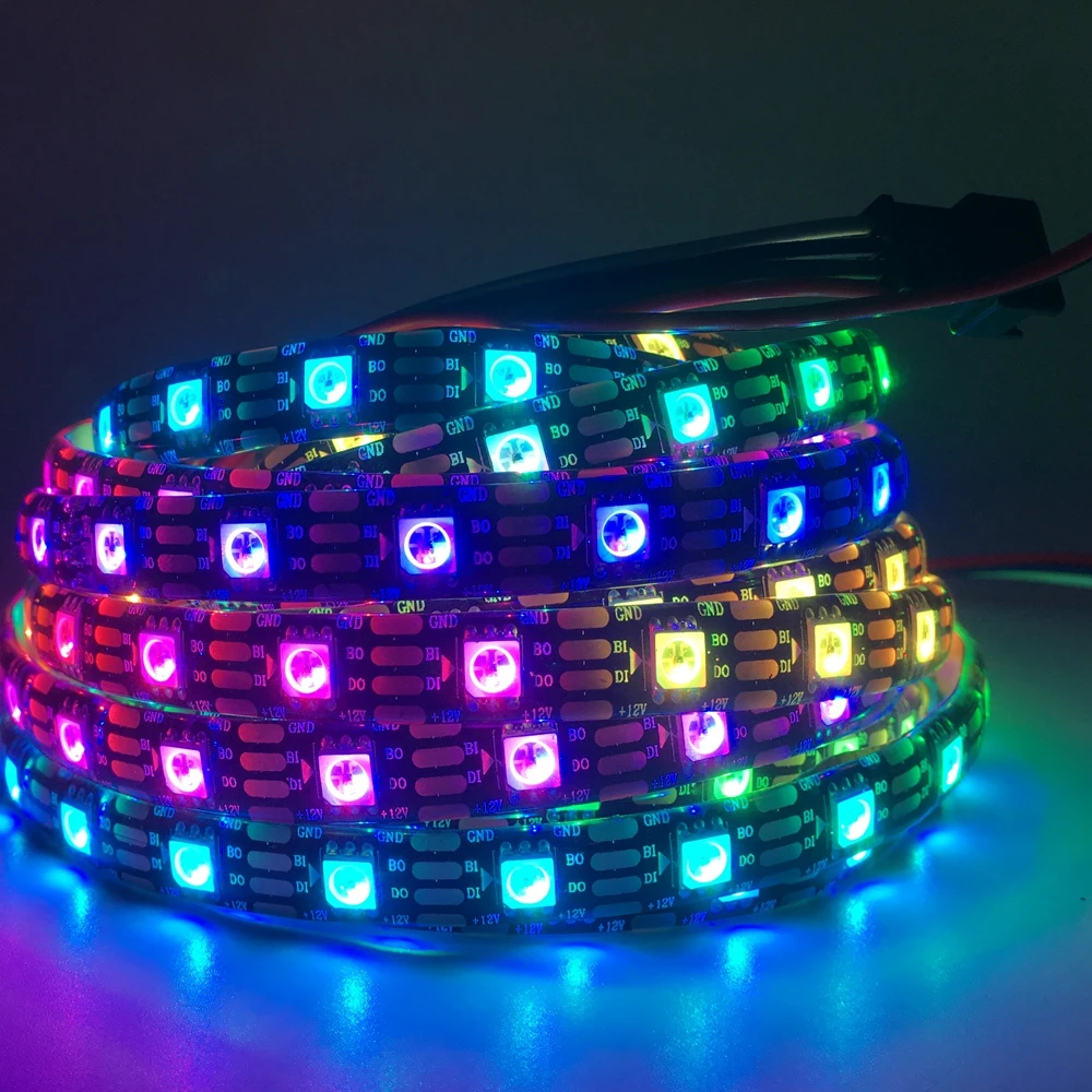 1/2/3/4/5m WS2815 12V (WS2812B/WS2813) RGB LED Pixels Strip Light Individually Addressable LED Dual-Signal 30/60/100/144 Leds/m