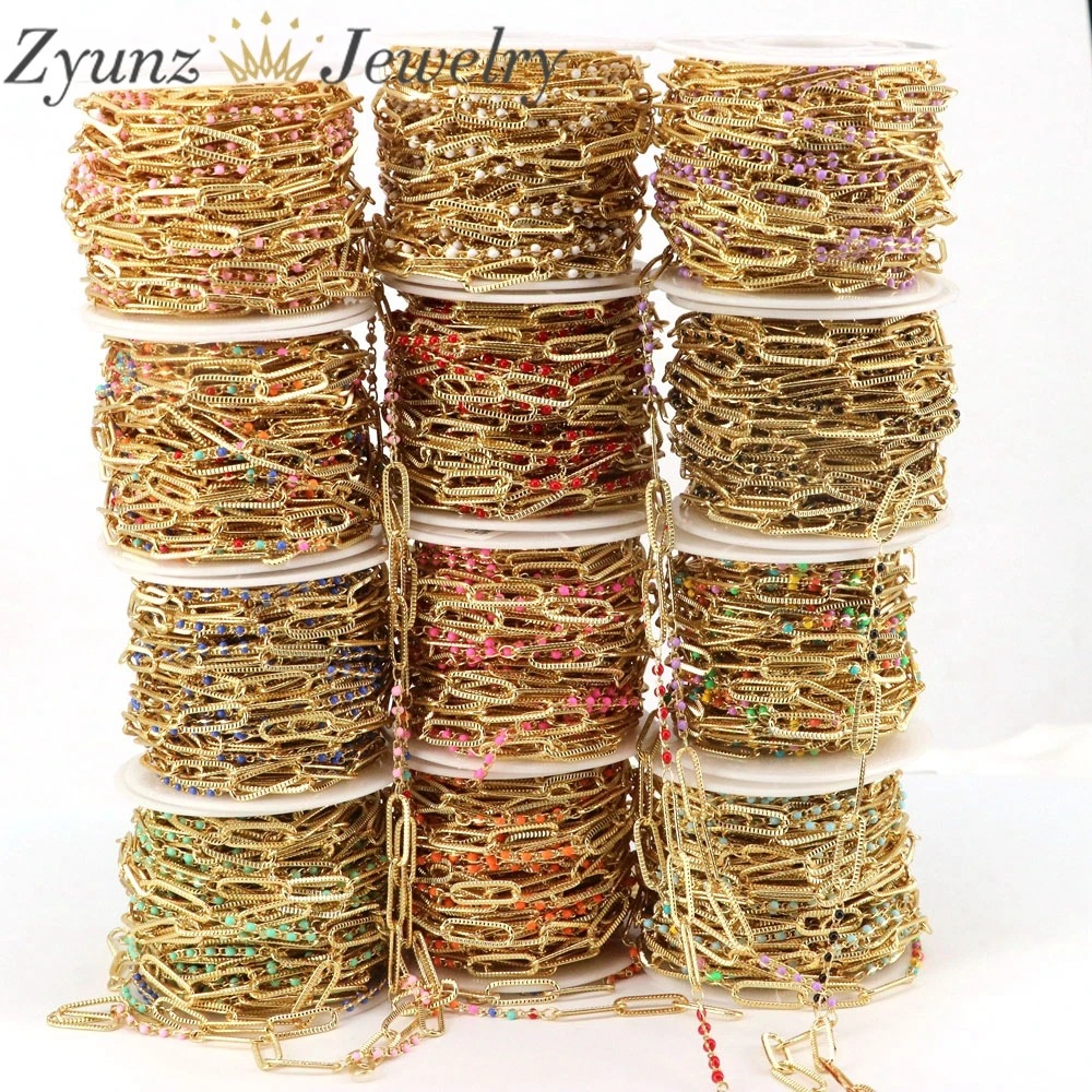 5 Meters, Gold 6*15mm Oval Link Chains For Jewelry Making Necklace Bracelet Enamel Satellite Beaded Cable Chain DIY Accessories