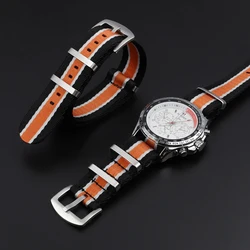 Nylon Herringbone Long Strap 22mm Watchband Orange Black Stripe Wristband Replacement Watch Band for Watches Accessories