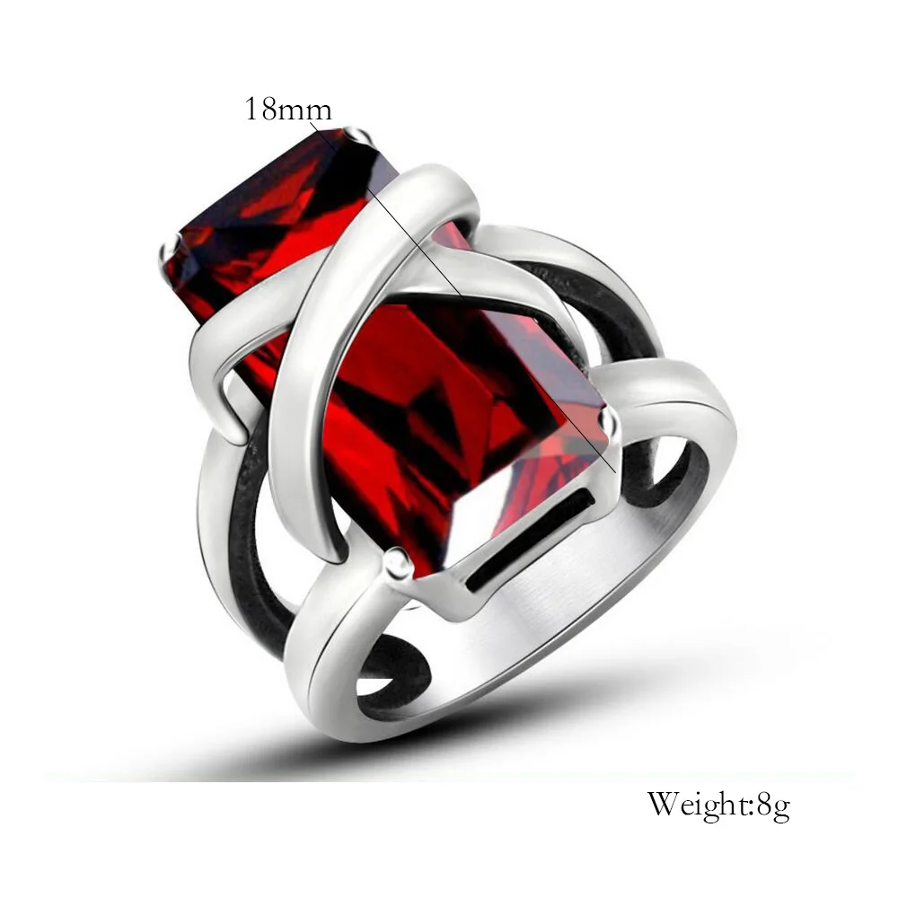 Men and women Lover rings rectangle Crystal Zircon ring trend domineering personality stainless steel Man jewelry