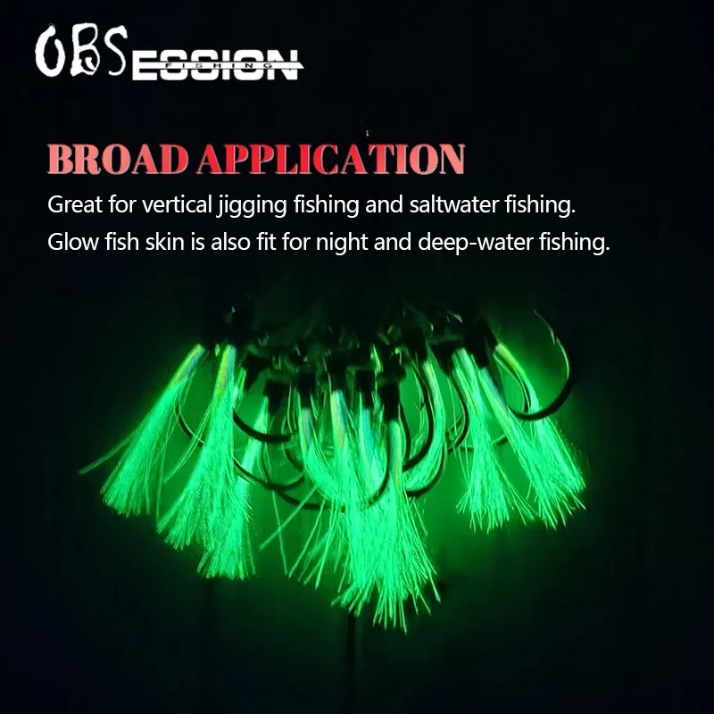 OBSESSION Carbon Steel Luminous Assist Single/Double Hook 1/0 2/0 3/0 4/0 5/0 Saltwater Fishing Slow Jigging Assist Hook Feather