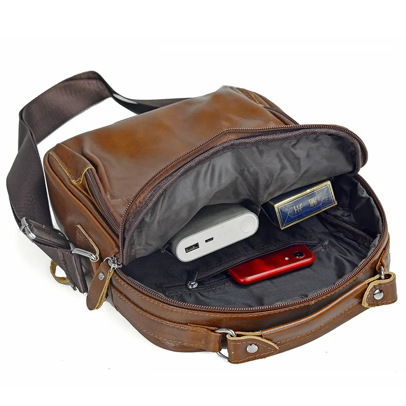 Bolso de hombro de cuero genuino para hombre, bolso de viaje para tableta, bandolera de cuero para niño