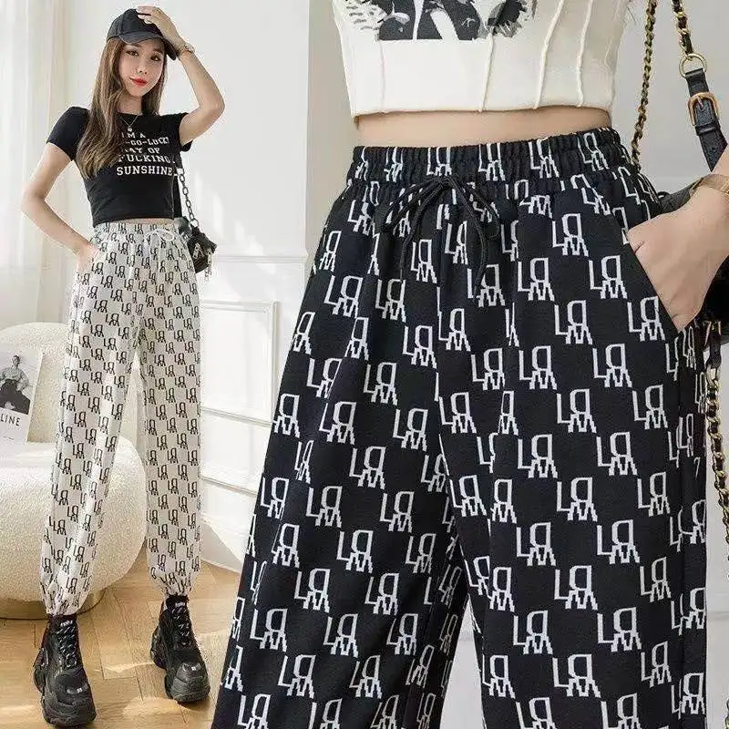 

Women High Waist Casual Pants 2023 New Spring Autumn Leggings Trousers Loose Summer Printing Sweatpants Black Pants Female