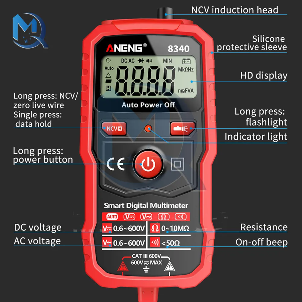 Multimetro 8340 multimetro tascabile penna intelligente digitale automatica anti-combustione multimetro integrato 1999 AC NCV Tester