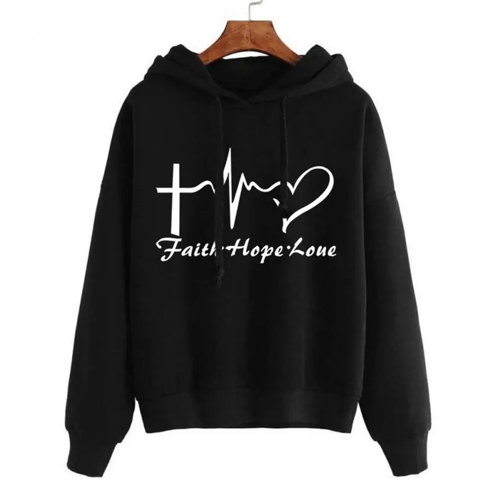 Streetwear Hoodie Hart Print Letters Lente Herfst Pure Color Alle Match Sweatshirt Voor Dagelijks Dragen