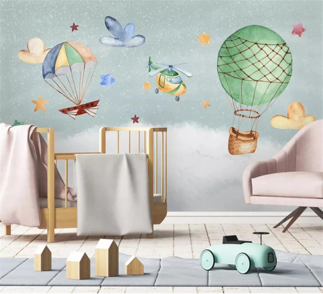 Beibehang Custom Any size wallpaper Nordic Modern Airplane Hot Air Balloon Children Background 3d Wallpaper papel de parede