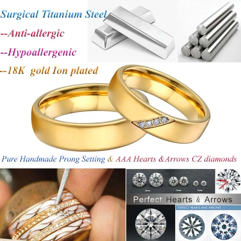 Love Alliance Gold Color Matte marriage wedding couple rings set for men and women proposal his and hers stainless steel jewelry