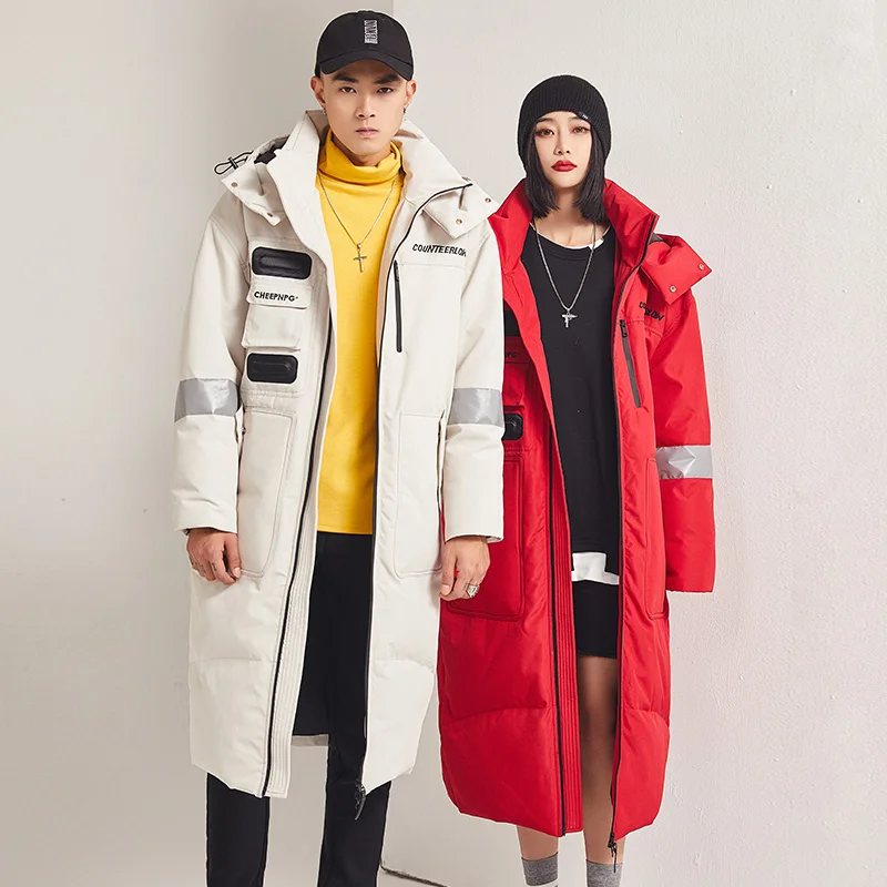 Down jacket men's long winter 2021 thickened Korean version of the trend of youth white duck down explosion lovers brand coat
