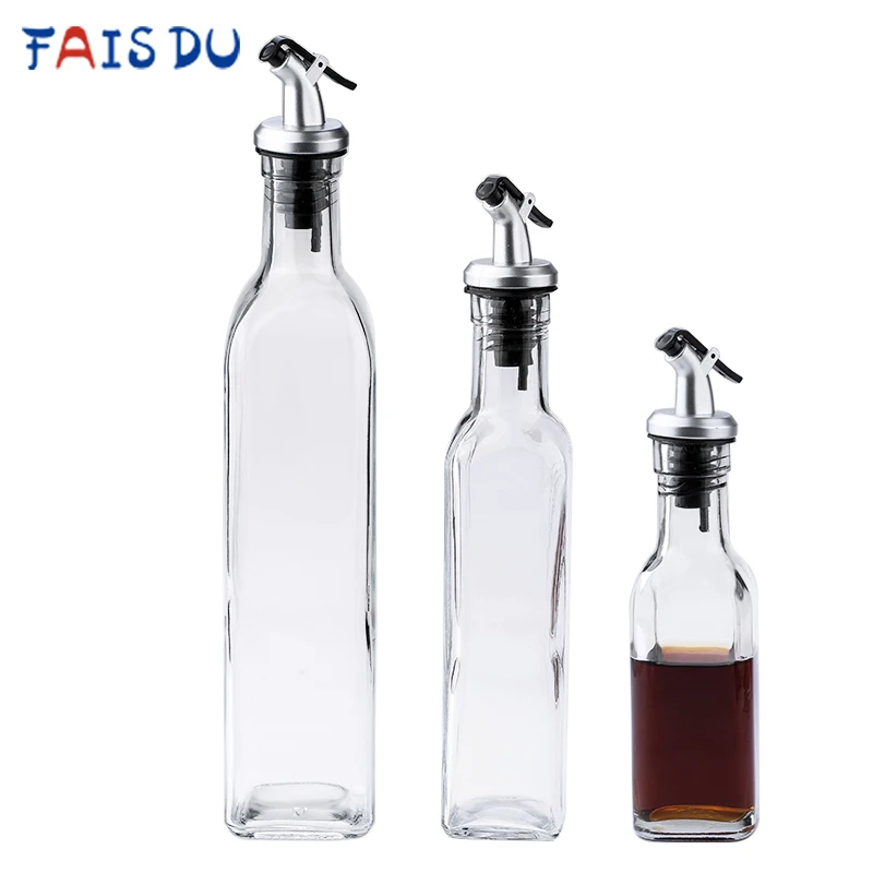 150/250/500ML Transparent Glass Olive Oil Bottle Leakproof Kitchen Seasoning Soy Sauce Vinegar Press Type Cruet Barbecue Bottle