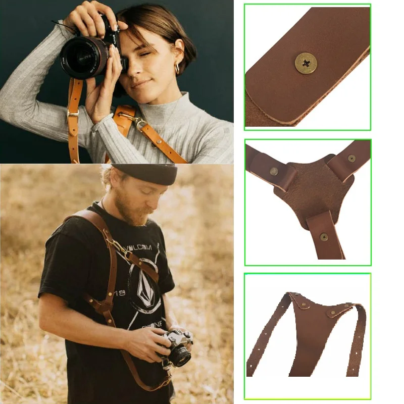 Camera Strap Accessories for Travel Single/Dual Shoulder Leather Harness Multi Camera Gear for DSLR/SLR Strap Adjustable Chest