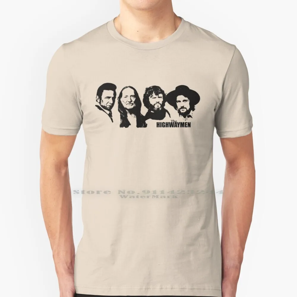 Outlaw Country Supergroup-The Black Stencil 100% Cotton T Shirt Outlaw Country Johnny Willie Classic Highwomen Nelson Cash