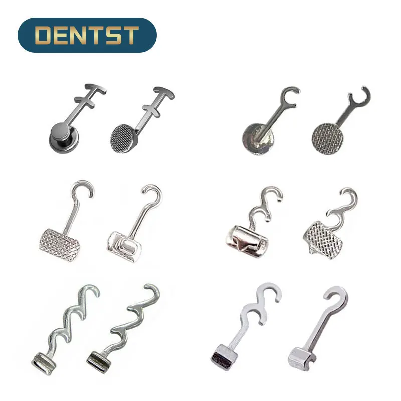 Dentst Orthodontic Crimpable Hook With Buccal Tube Dental Multi-Function Long Hook Bondable Lingual Button Mesh Base 50pcs/box