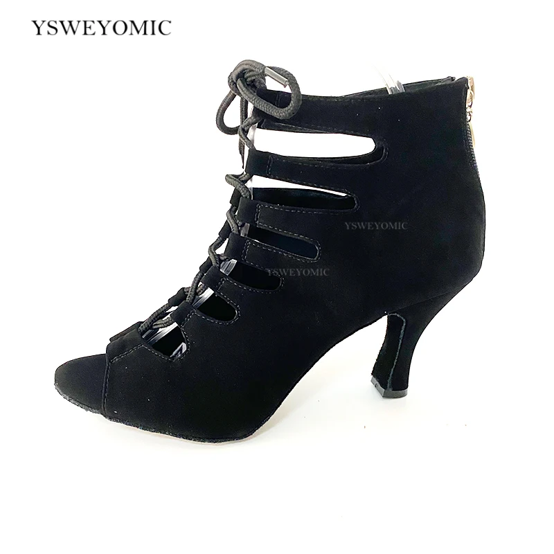 2021 primavera preto nubuck couro aberto dedo do pé salsa ballroom dança sapatos de salto médio 7cm 2 polegada personalizado sapatos de dança latina