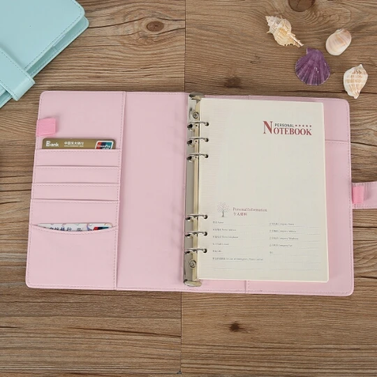 26 farben CMacaron Farbe AA5 A6 6 Ringbuch PU Clip-on Notebook Leder Lose Blatt Notebook Abdeckung Notebooks Journal Schreibwaren – Detail 18