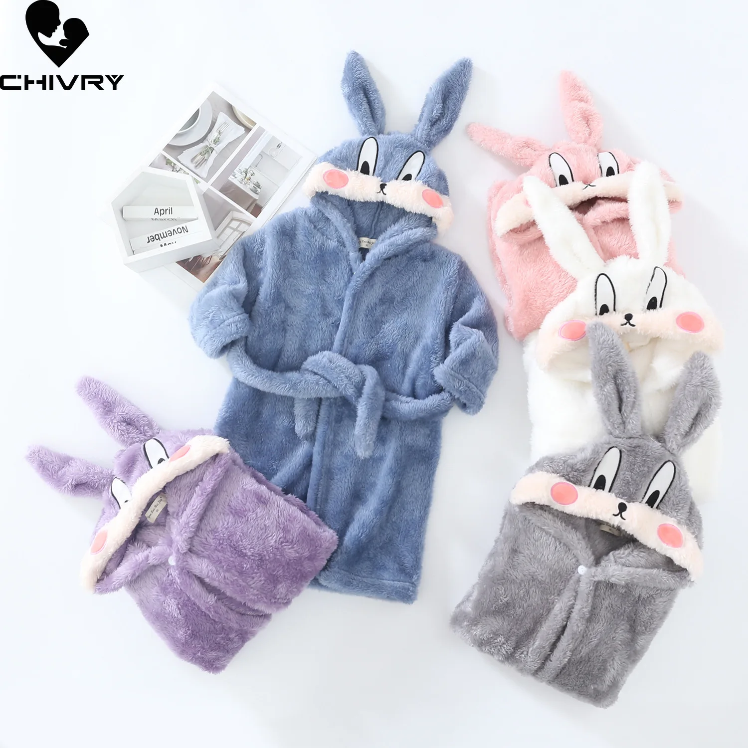 New 2021 Autumn Winter Baby Hooded Bathrobe Kids Bath Robe Boys Girls Warm Flannel Pajamas Kids Cartoon Rabbit Plush Towel Robe