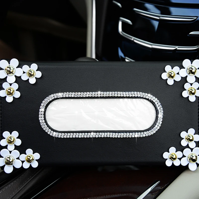 1 Pcs Car Crystal Paper Box with Chrysanthemum Crystal Tissue Box Cae Interior Decoration Accessories for Sun Visor Type