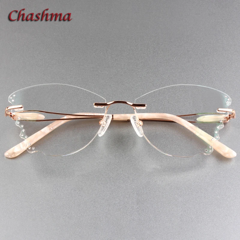 Rhinestone Titanium Frame Transparent Lenses Rimless Glasses Light Frame Women Gradient Glass Prescription Graduation Glasses