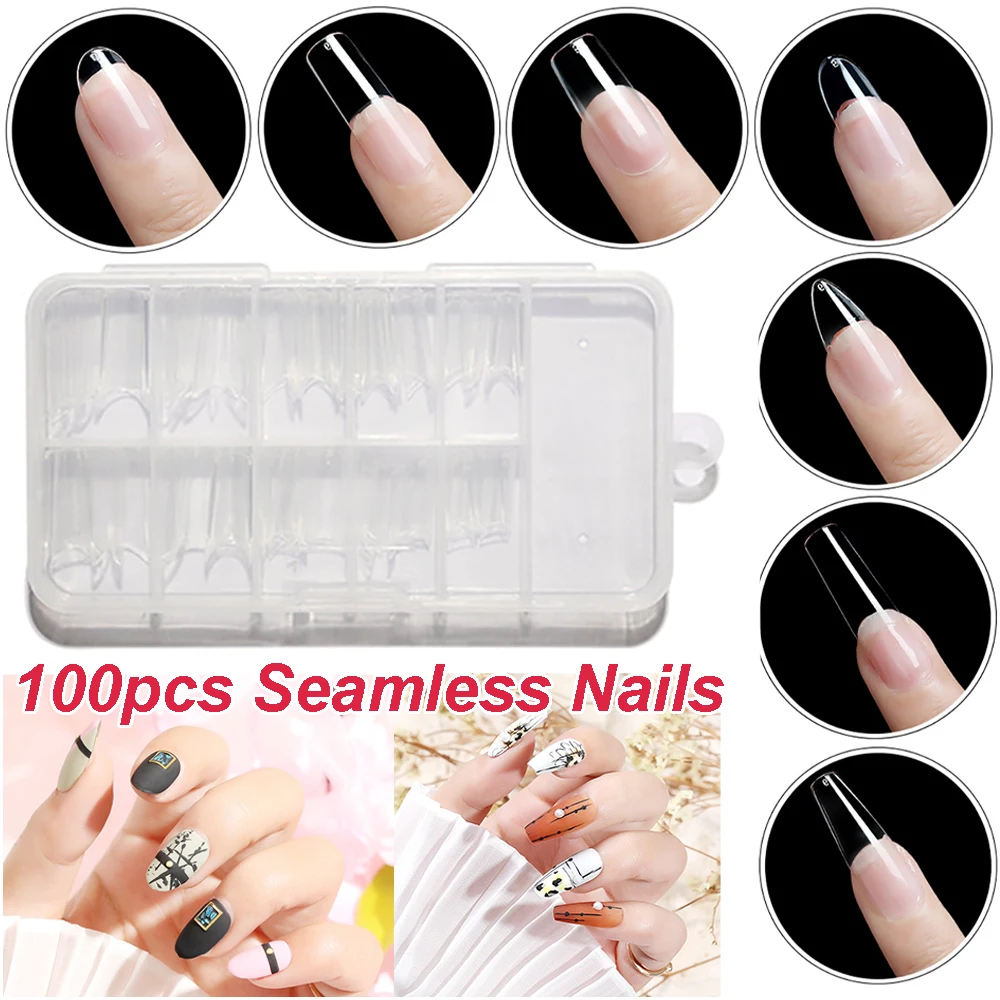 100pcs/box Transparent Seamless Fake Nails Full Coverage Fake Nails Short T-shaped Water Drop Full Sticker Fake Nails