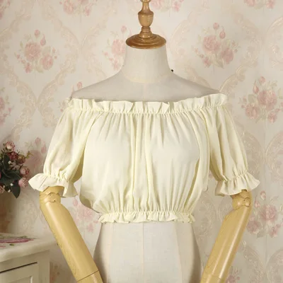 White Chiffon Ruffles Slash Neck Lantern Sleeve Short Sweet Lolita Shirt Women Victorian Gothic Top Steampunk Vintage Clothes