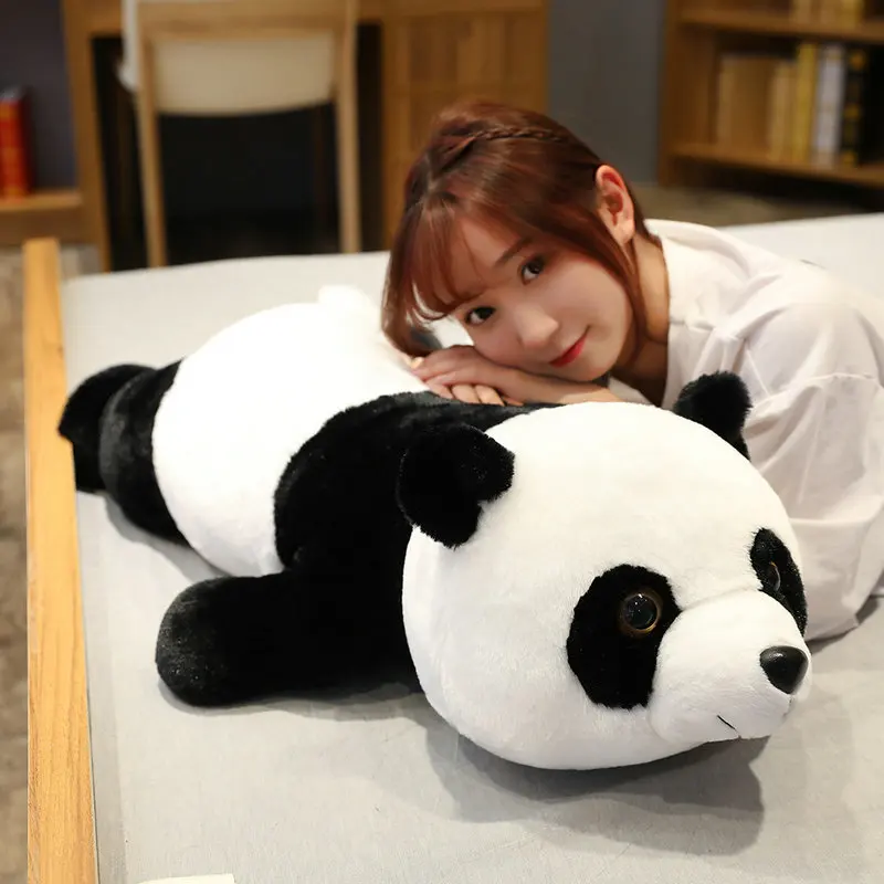 110cm New Lying Panda Plush Toys Soft Cotton Stuffed Pillow Cushion Animal Black White Bear Doll Birthday Gift