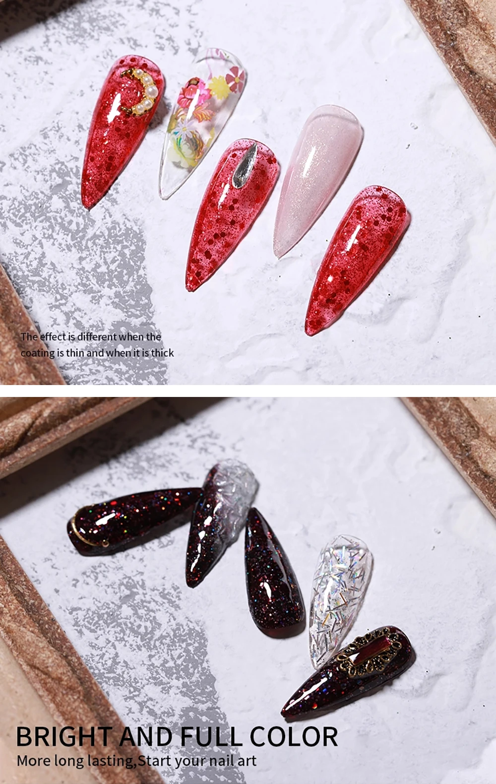 Vendeeni Red Glitter Series Gel-Nagellack, glänzender Pailletten-Gellack, semi-permanenter UV-Soak-Off-Nagelkunst-Gellack, 15 ml – Detail 8