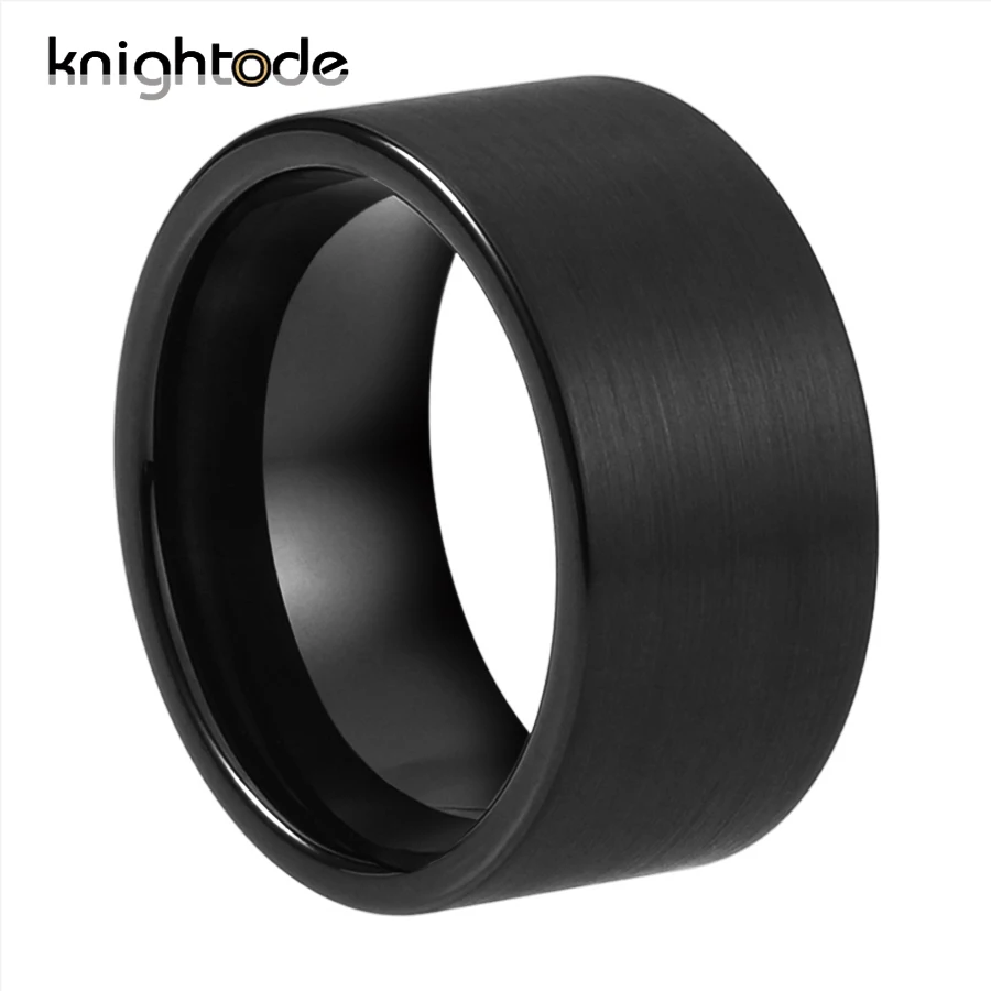 12mm Width Black Tungsten Carbide Big Thumb Ring For Fashion Men Personality Jewelry Rings Flat Band Brushed Finish Comfort Fit