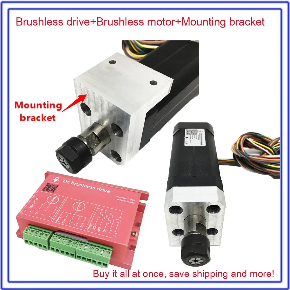 100W Brushless Spindle 45Ncm DC  42mm Motor+ Drive + Power Supply + Speed Indicator + Potentiometer + ER11 Collets Match MACH3