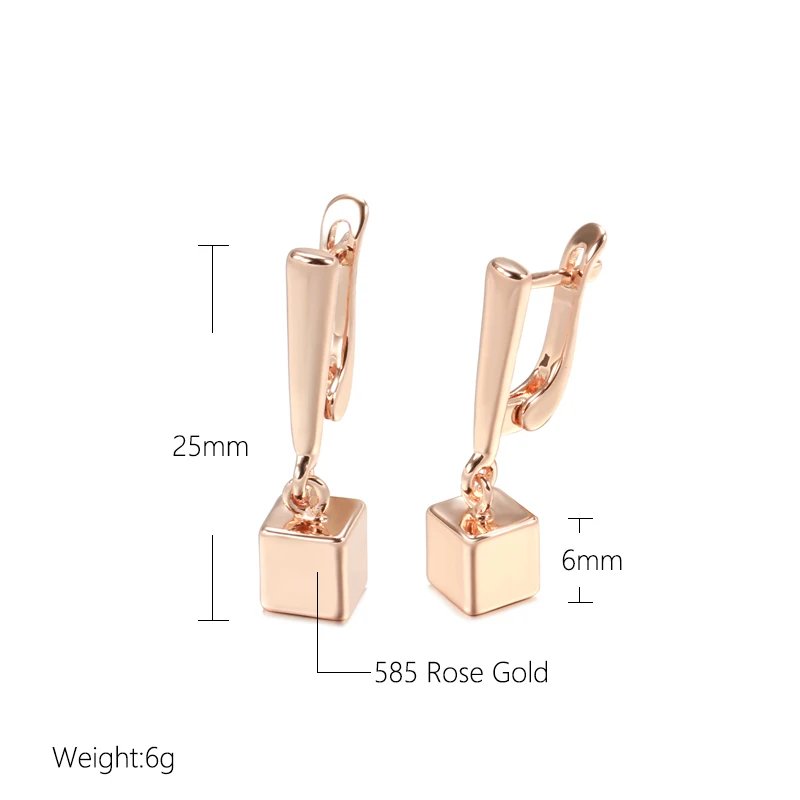 Kinel Hot Fashion Glossy Dangle Earrings For Women 585 Rose Gold Color Simple Square Pendant Accessories Daily Fine Jewelry