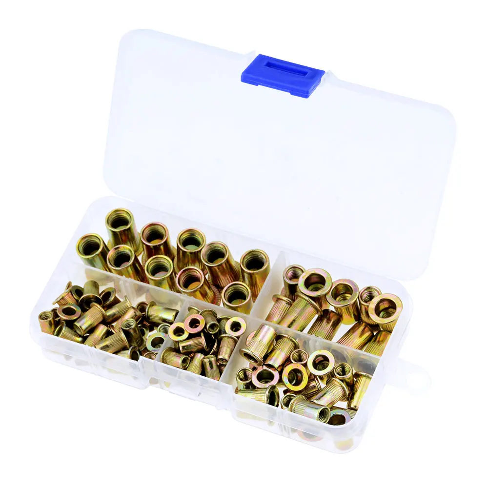 

100PCS/Box Carbon Steel Rivet Nuts Carbon Steel M3 M4 M5 M8 M10 M12 Flat Head Rivet Nuts Set Hardware Parts