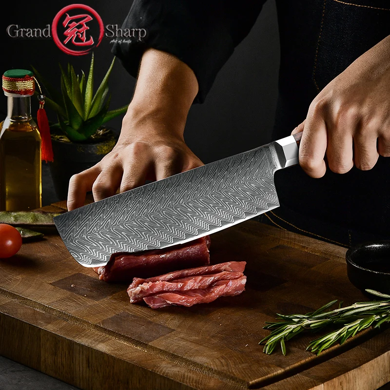 6.5 Inch Nakiri Knife Janpanese 67 Layers Damascus Steel Kitchen Knife Gyuto Butcher Cleaver Knives Vegetable Tool Grandsharp