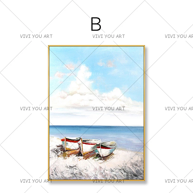 Boat Landscape Wall Picture Big Size Handpainted Canvas Wall Art Cheap Modern Beach Seascape Paintings For Living Room Decor