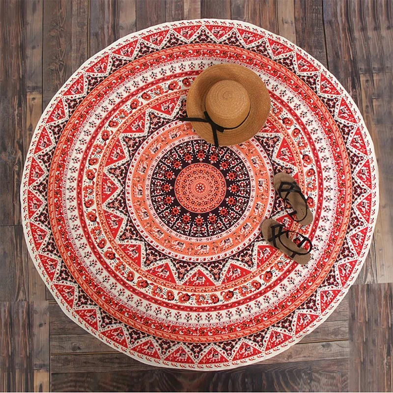 Boho Round Rug for Living Room Circular Mandala Area Rug Washable Cute Bohemian Throw Rugs Non-Slip Soft Floor Mat for Bedroom