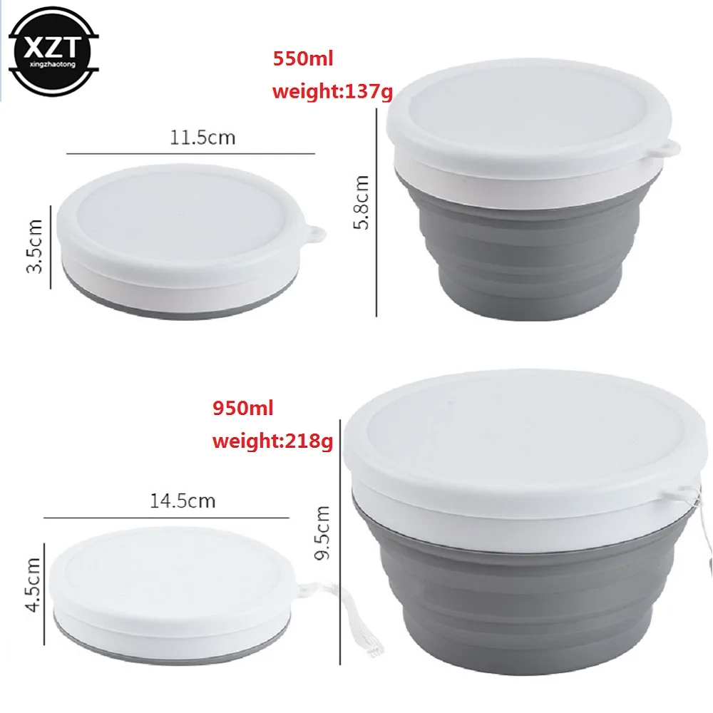 Silicone Foldable Bowl Portable Tableware Bowls Food Container Salad Dish Camping Travel Outdoor Food Bowl With Lid For Kitchen