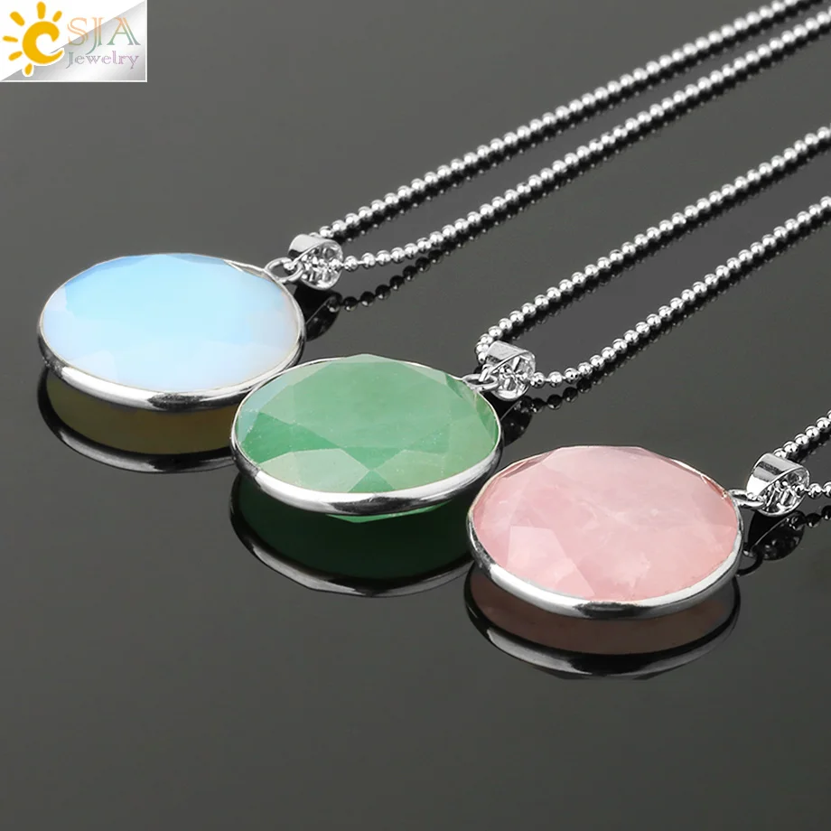 CSJA Round Multifaceted Natural Crystal Pendant Necklace 26mm Bead Quartz Simple Healing Fashion Jewelry for Women Men 2020 G629