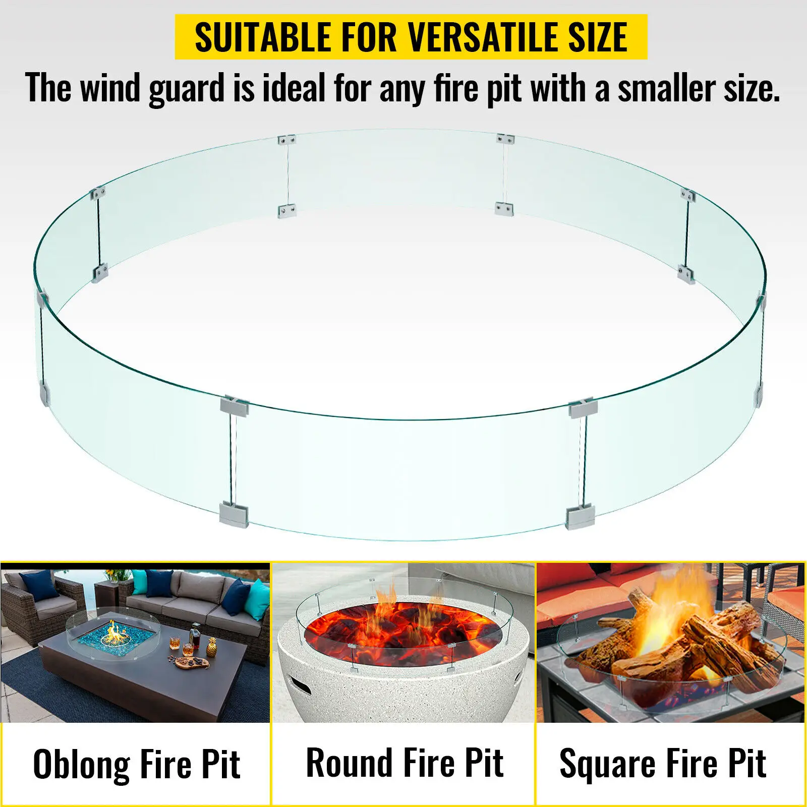 VEVOR Stable and Secure Round Tempered Glass Wind Guard Flame Shield for Steady Fire Pit Tables for Your Patio Kitchen Garden