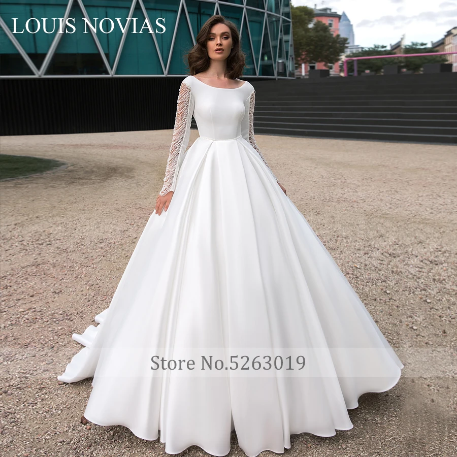 Louis Novias – robe de mariée en Satin mat à manches longues, luxueuse tenue de bal