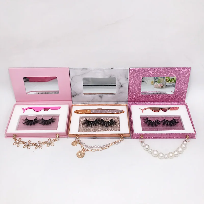 Wholesale Lashes Book 25MM Mink Lashes Custom LOGO Box Full Strip Lashes Chain Eyelashes Package