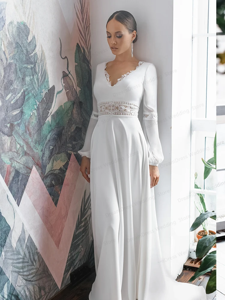 Lsyx Bohemian V-Hals Trouwjurken Rugloze Chiffon Eenvoudig Strand Prachtig Voor Vrouwen Bruidsjurk Robe De Mariage Op Maat Gemaakt